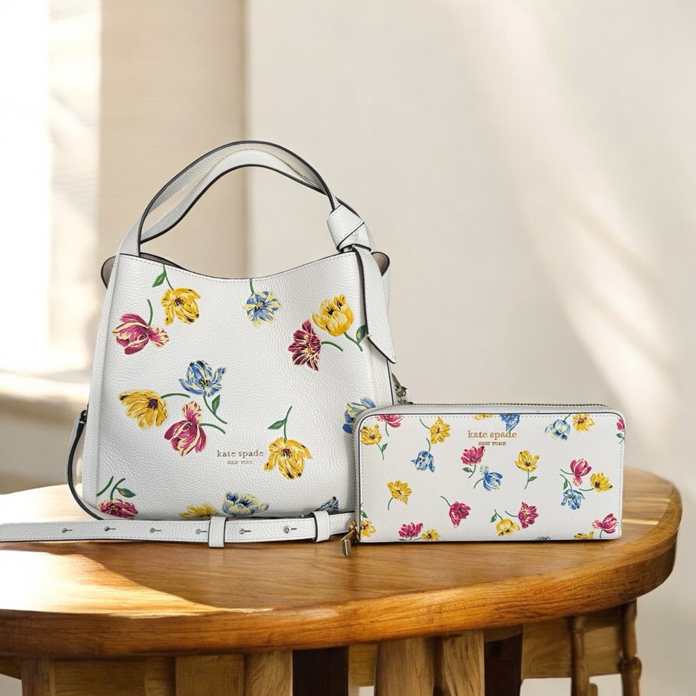 🆕 Kate Spade Knott Tulip Shoulder Bag Toss Embossed Crossbody and Wallet